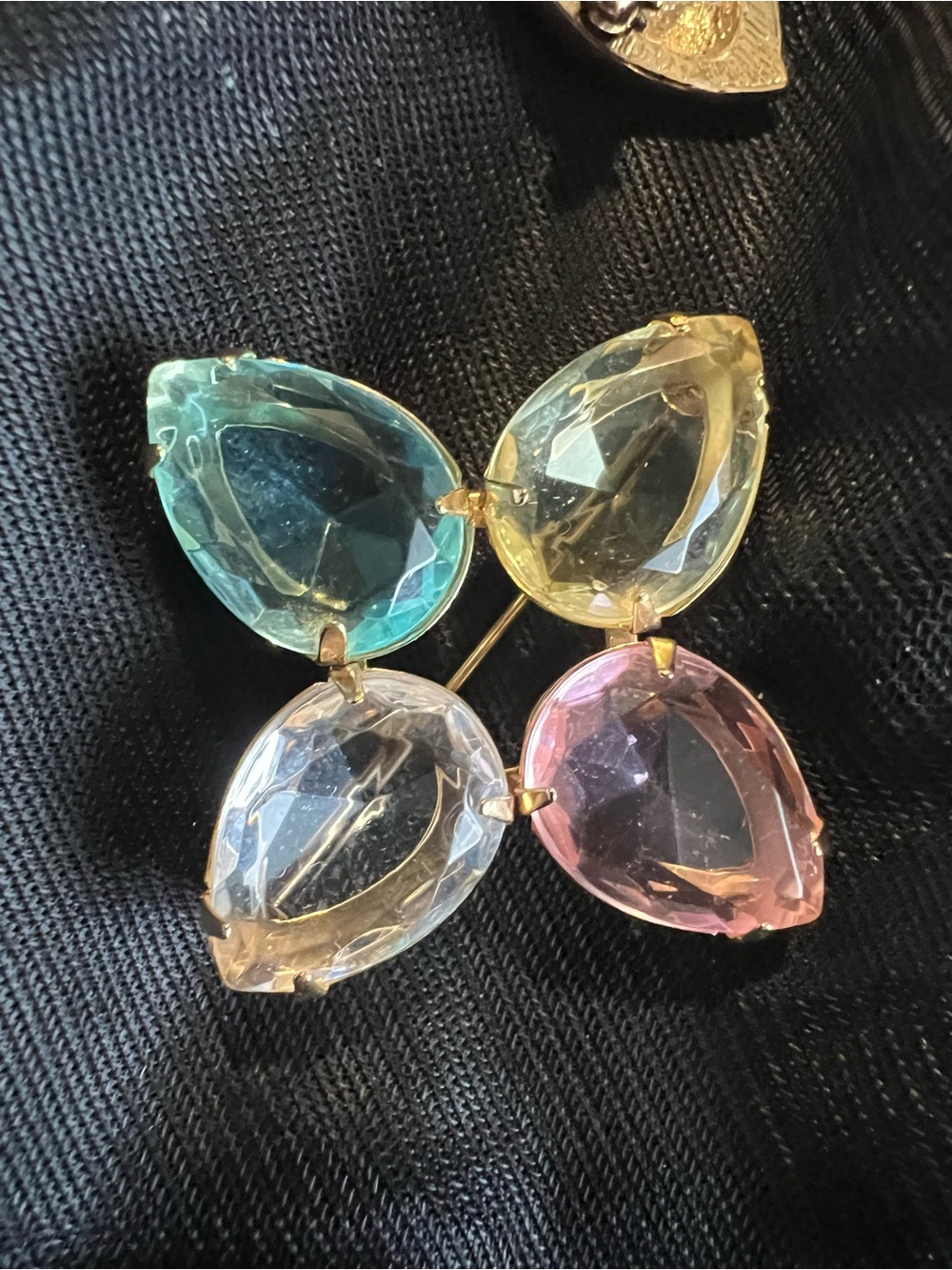 1970s Vintage Avon Teardrop pastel colors, Crystal Brooch